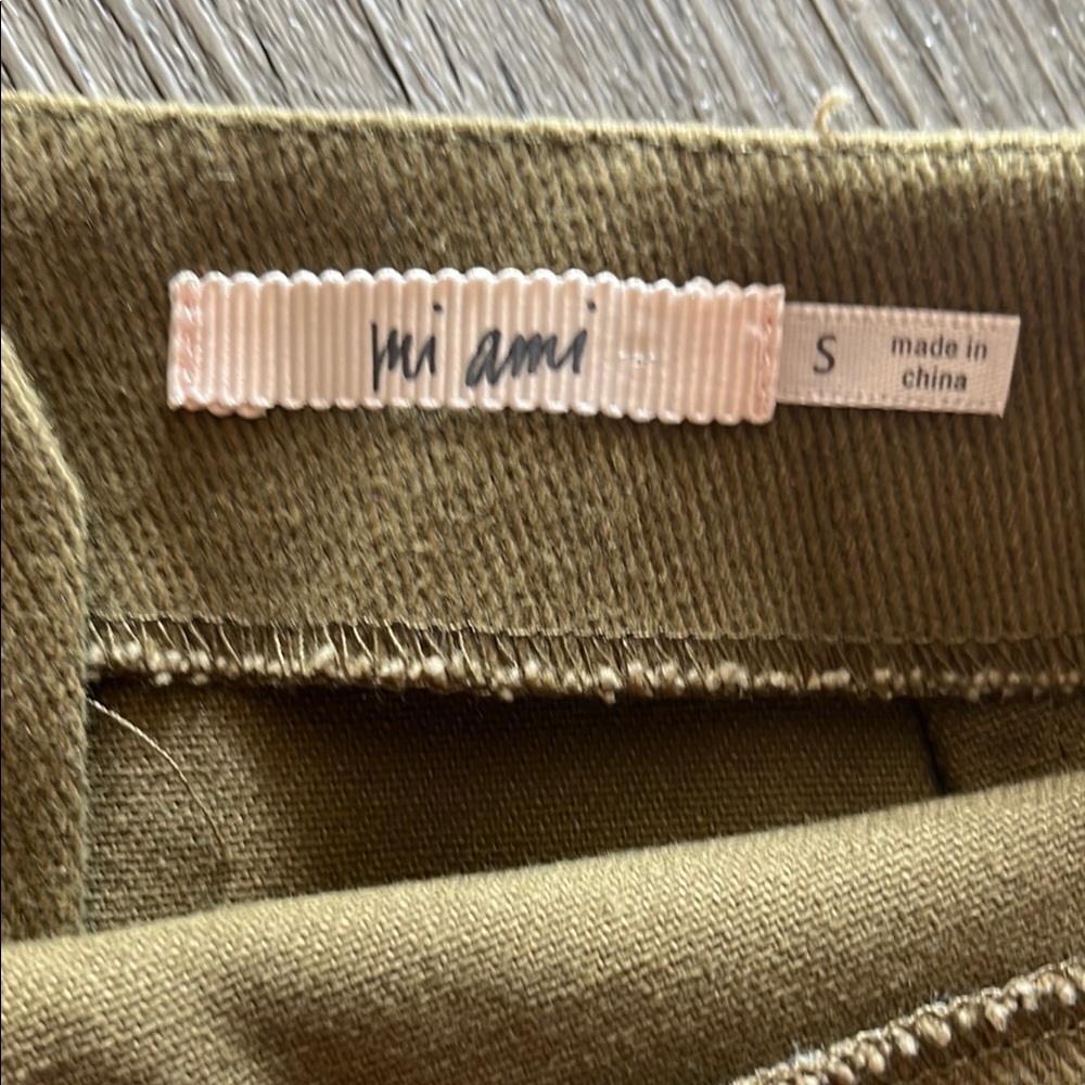 Miami Tan Green Asymmetrical Pencil Mini Skirt - Picture 2 of 5